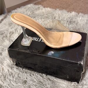 PrettyLittleThing Clear Strap Nude Mule Heel